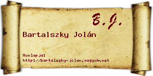 Bartalszky Jolán névjegykártya